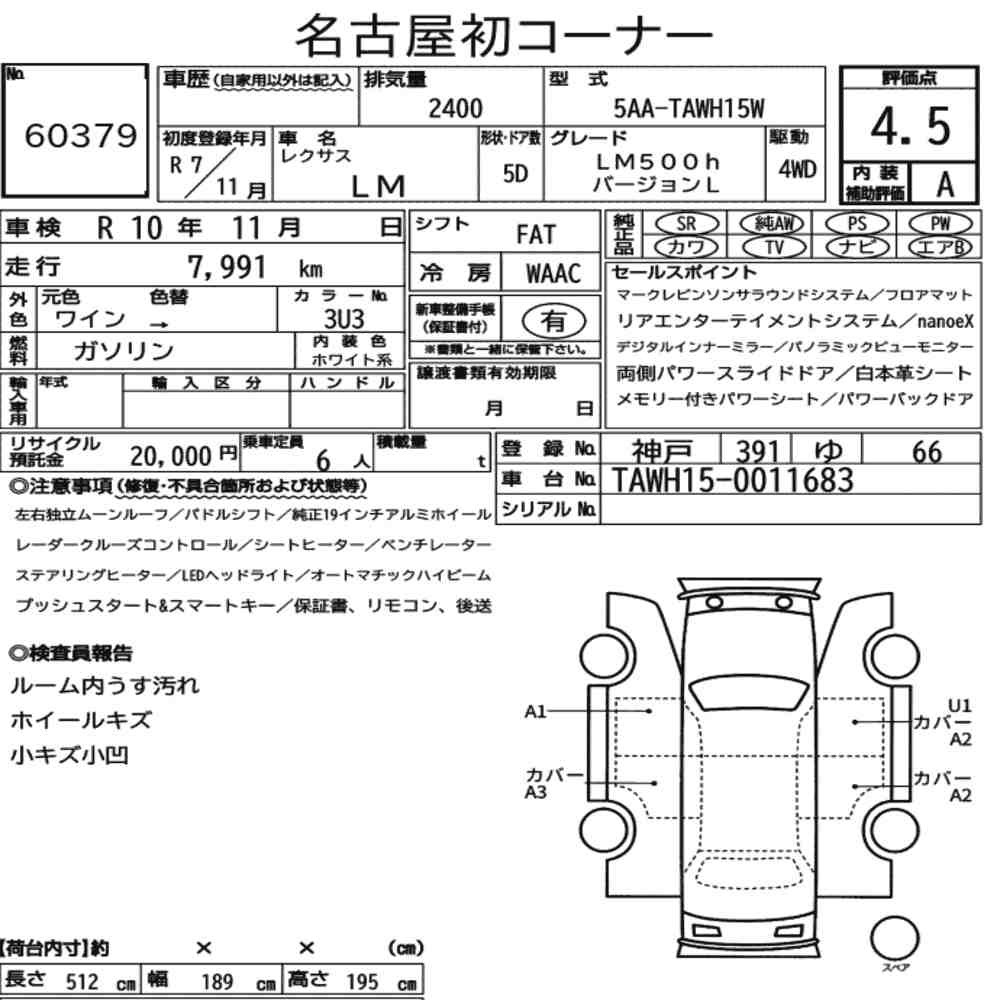 Arkusz aukcyjny — 2025 Lexus LM 4WD LM500H Version L
