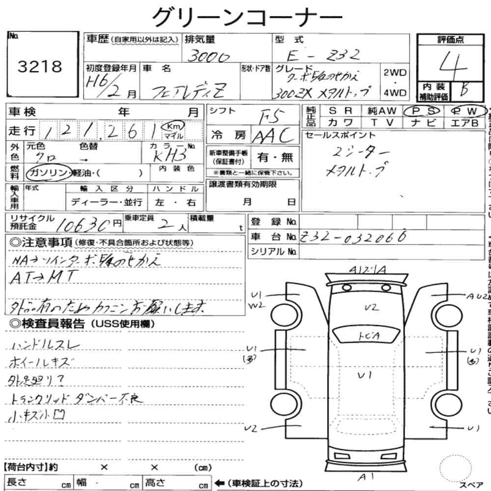 Arkusz aukcyjny — 1994 Nissan Fairlady Z CP 300ZX