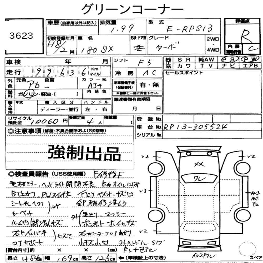 Arkusz aukcyjny — 1996 Nissan 180SX