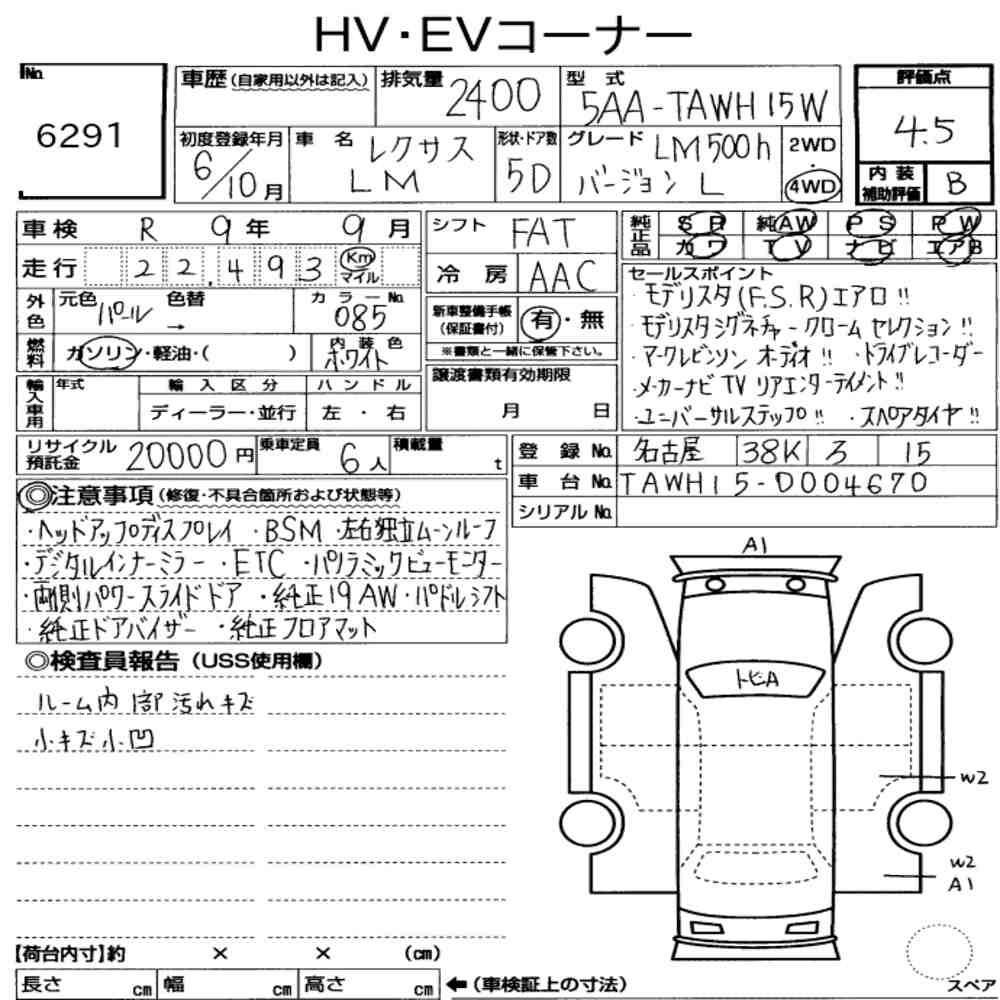 Arkusz aukcyjny — 2024 Lexus LM 4WD LM500H Version L