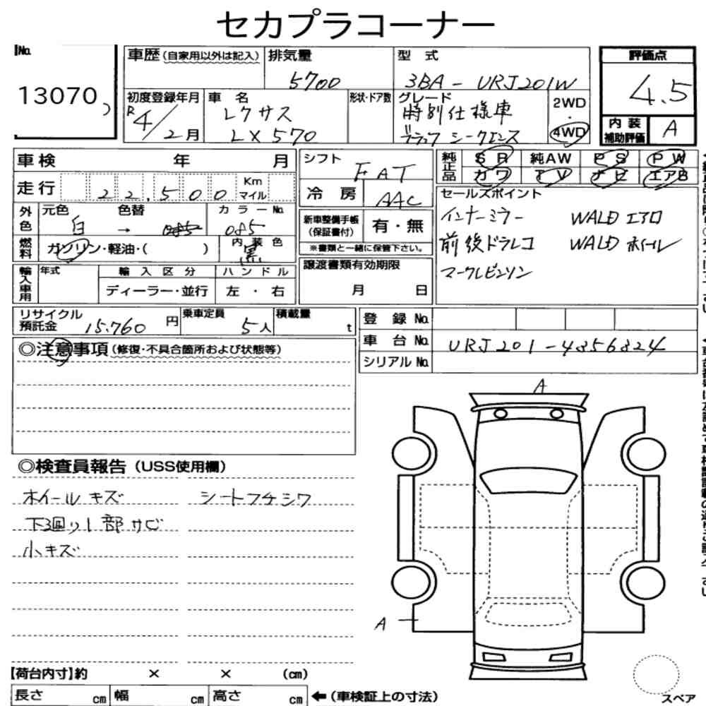 Arkusz aukcyjny — 2022 Lexus LX 4WD LX570 Black Sequence