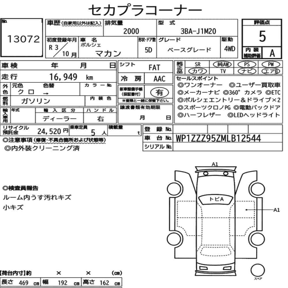 Arkusz aukcyjny — 2021 Porsche Macan 4WD Base Grade