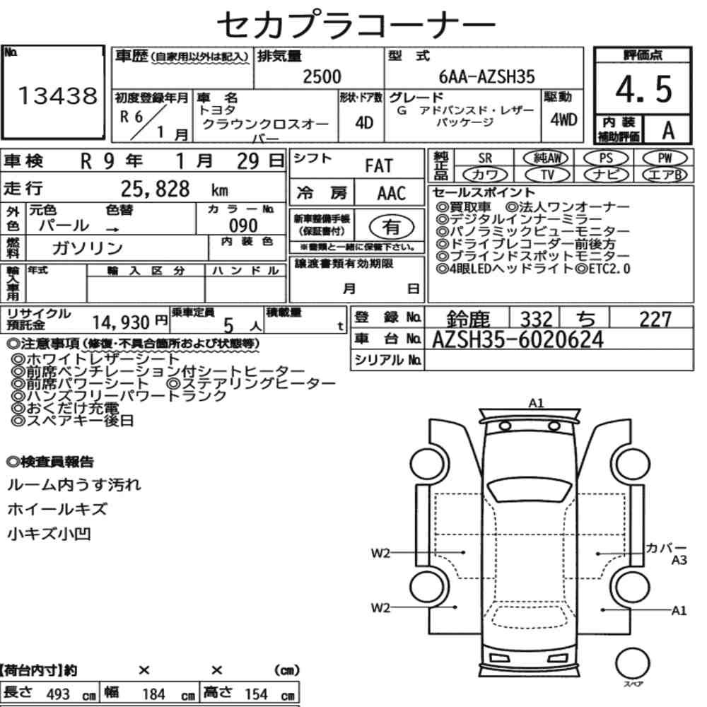 Arkusz aukcyjny — 2024 Toyota Crown Crossover 4WD G Advanced･leather Package