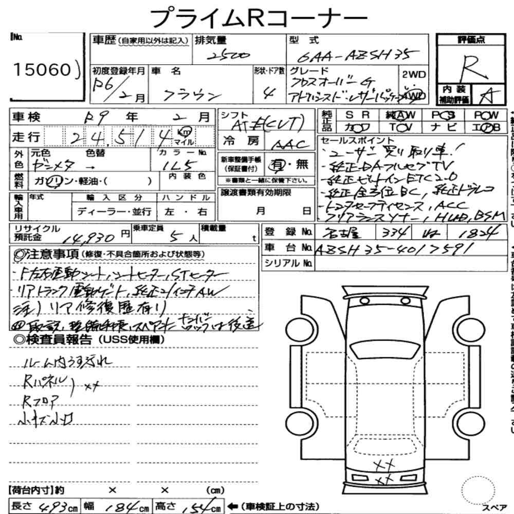 Arkusz aukcyjny — 2024 Toyota Crown Crossover 4WD G Advanced･leather Package