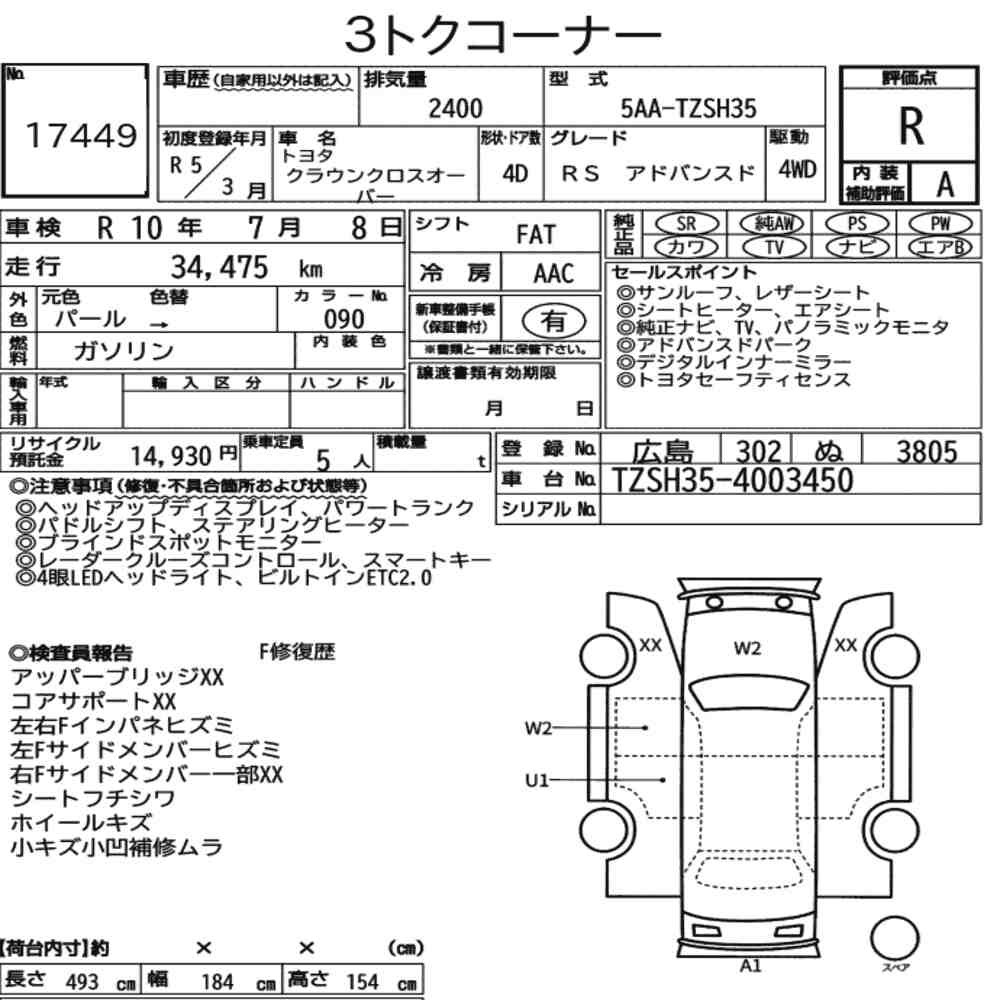 Arkusz aukcyjny — 2023 Toyota Crown Crossover 4WD RS Advanced