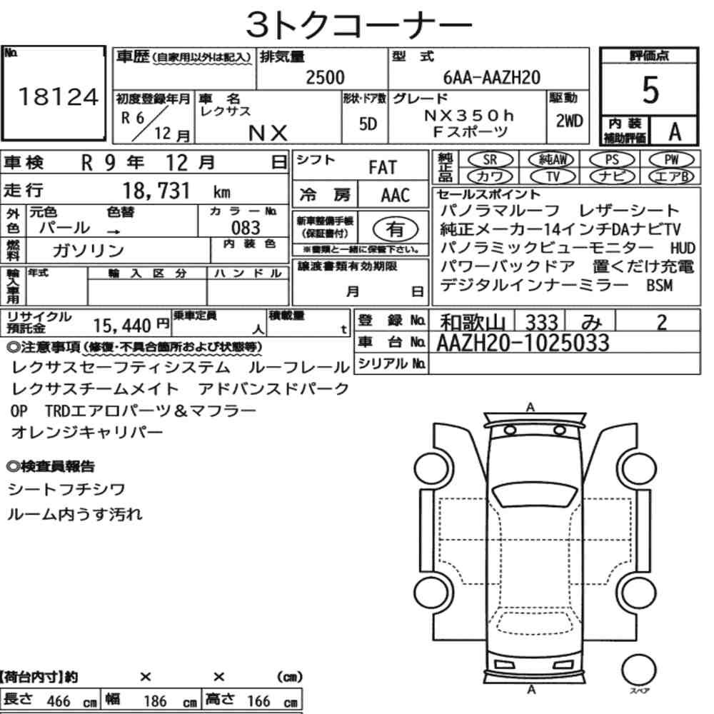 Arkusz aukcyjny — 2024 Lexus NX NX350H F Sport