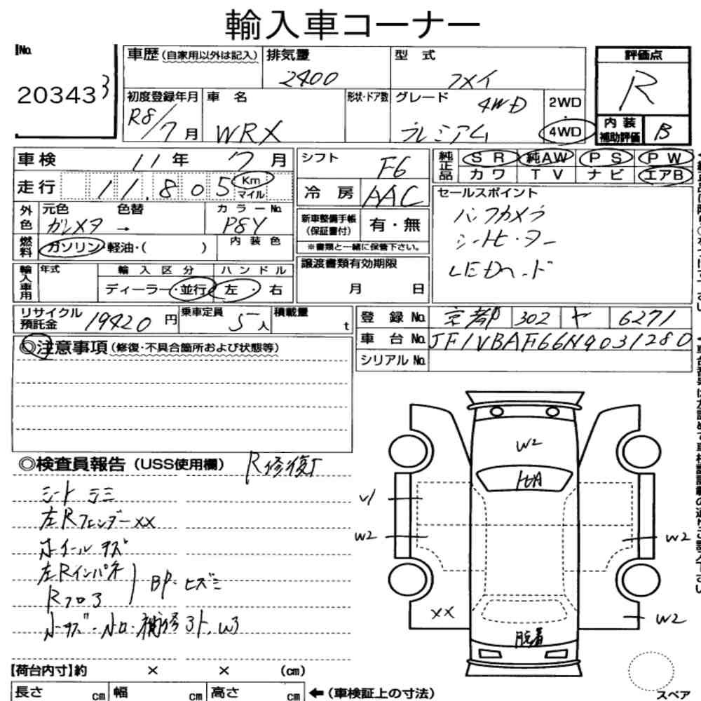 Arkusz aukcyjny — 2026 Overseas Subaru