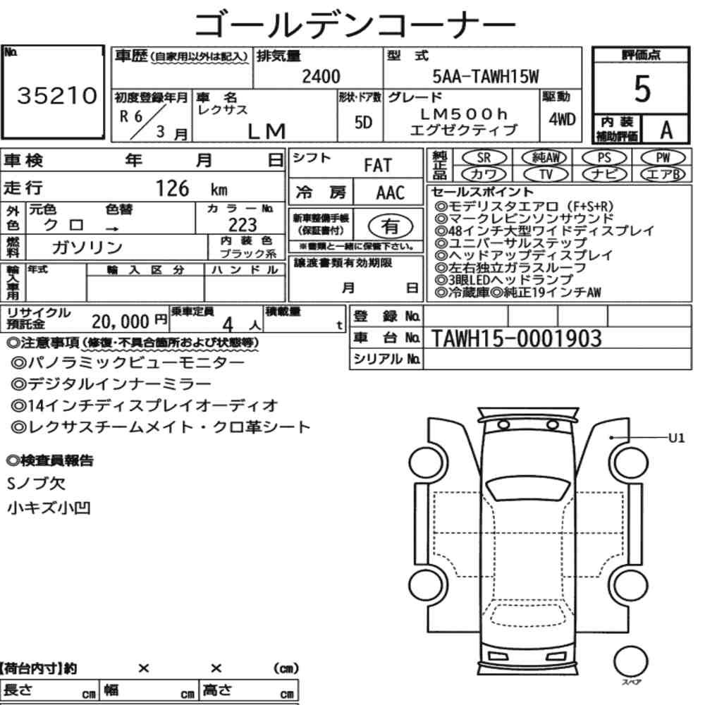 Arkusz aukcyjny — 2024 Lexus LM 4WD LM500H Executive