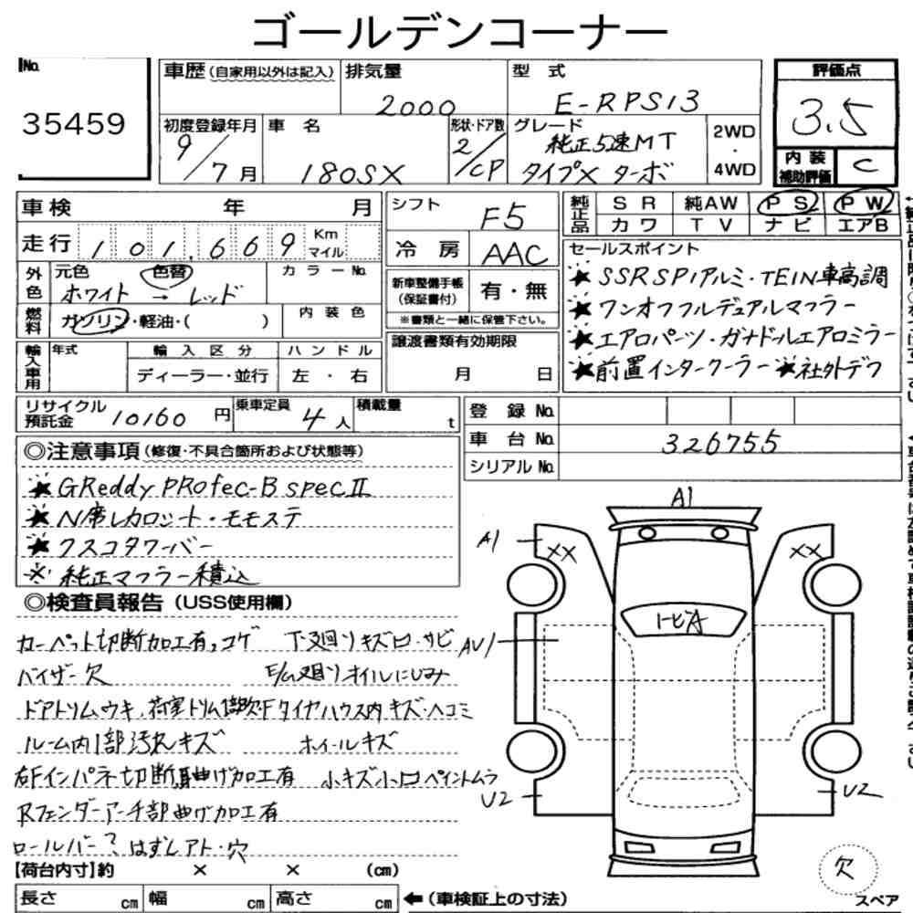 Arkusz aukcyjny — 1997 Nissan 180SX Type X