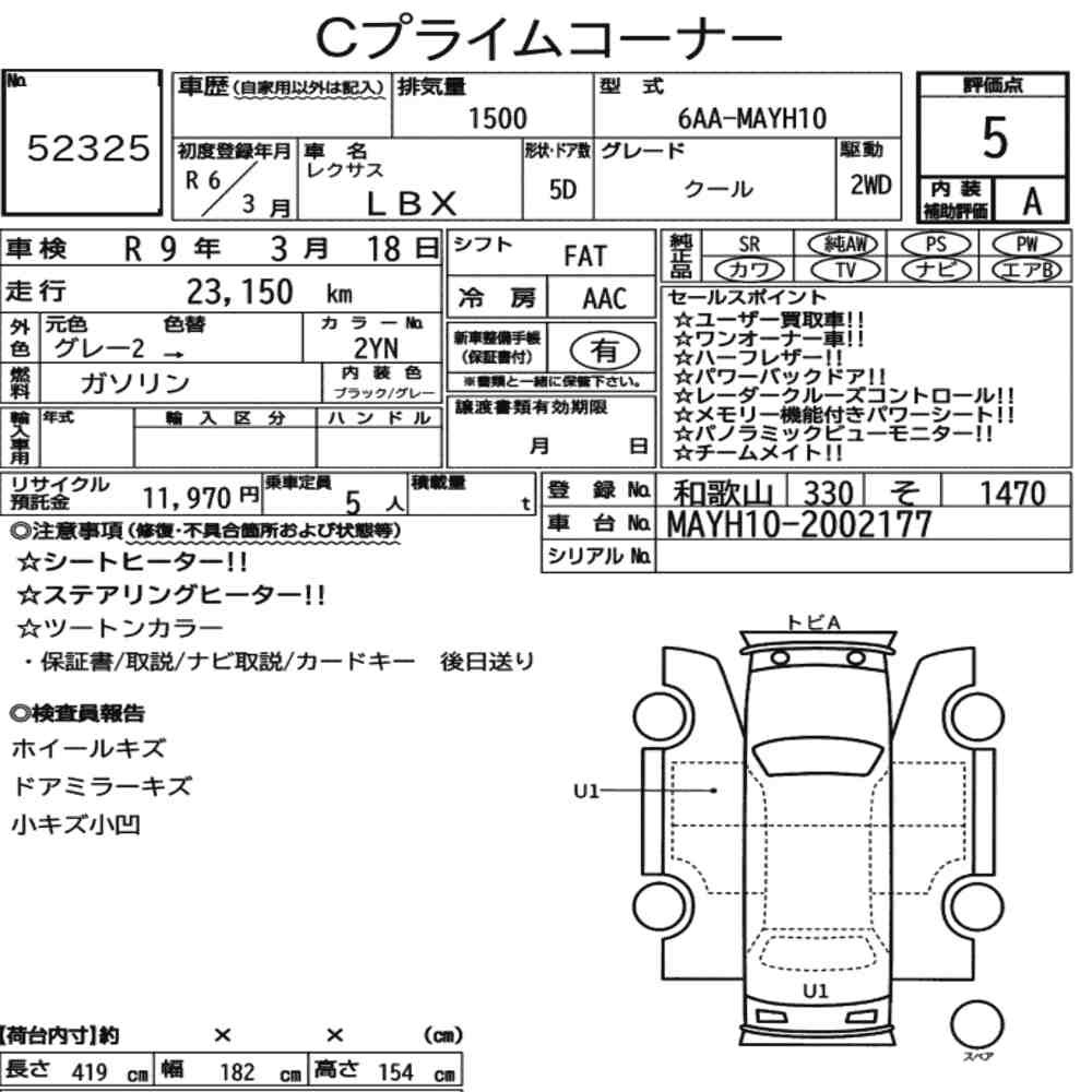 Arkusz aukcyjny — 2024 Lexus LBX Cool