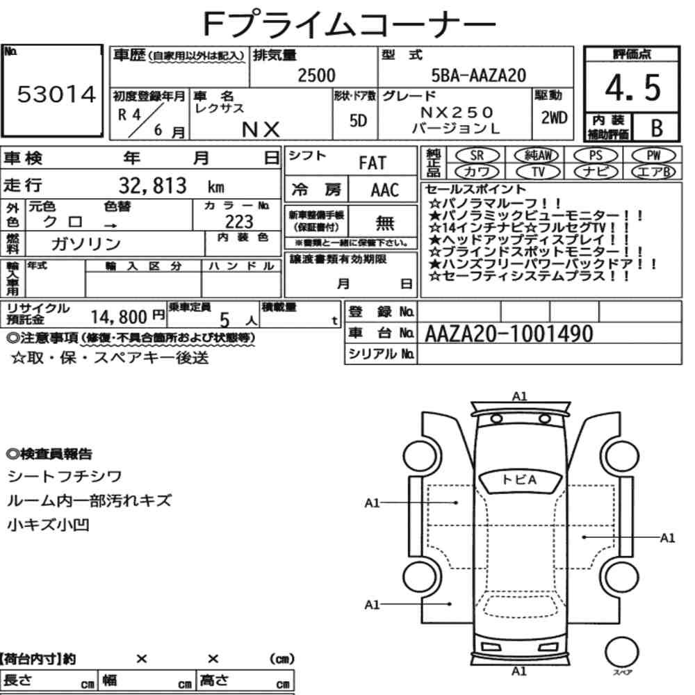 Arkusz aukcyjny — 2022 Lexus NX NX250 Version L