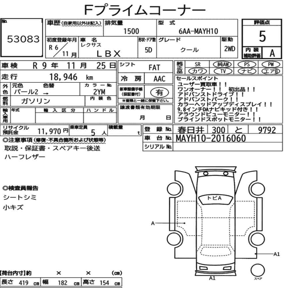 Arkusz aukcyjny — 2024 Lexus LBX Cool