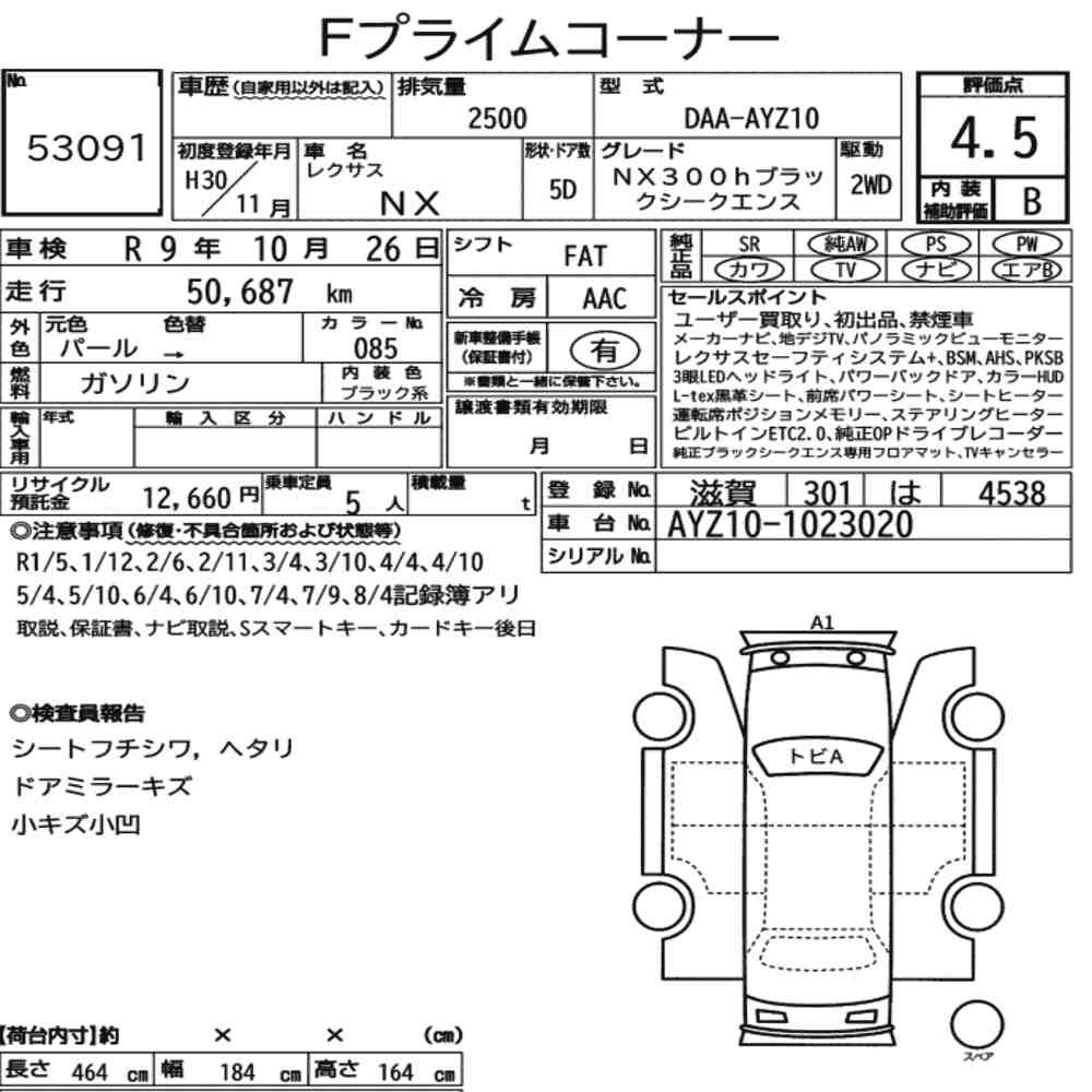 Arkusz aukcyjny — 2018 Lexus NX NX300H Black Sequence