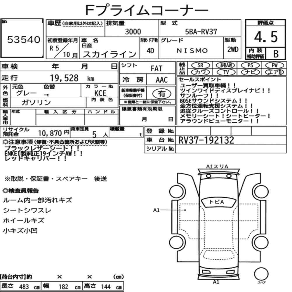 Arkusz aukcyjny — 2023 Nissan Skyline 4D Nismo