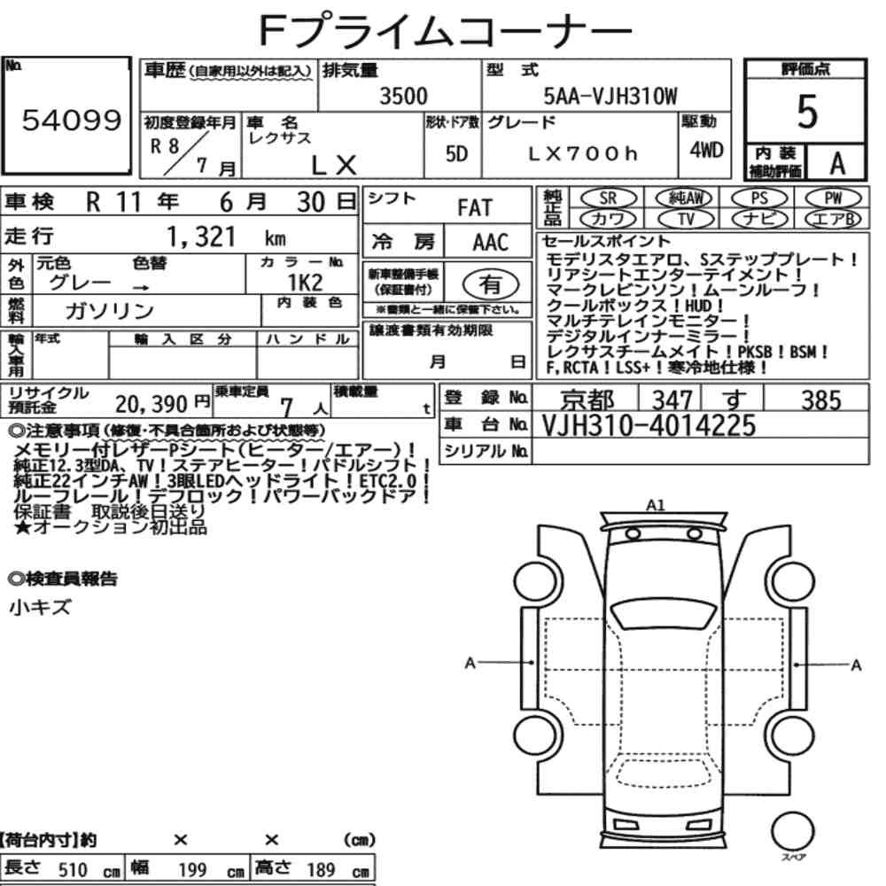 Arkusz aukcyjny — 2026 Lexus LX 4WD LX700H