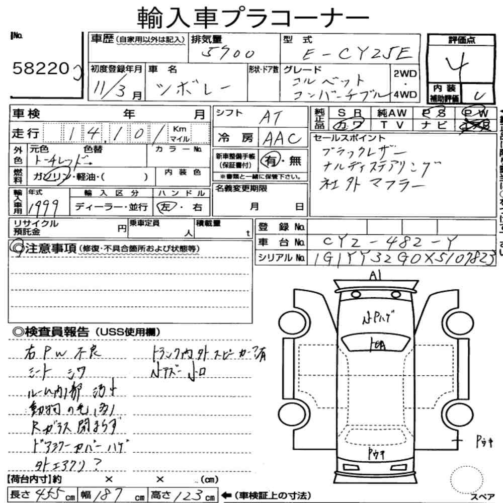 Arkusz aukcyjny — 1999 Chevrolet Corvette Op Convertible