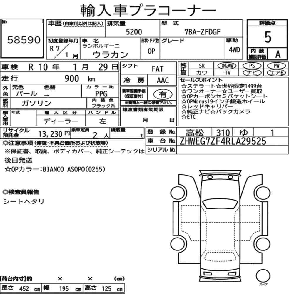 Arkusz aukcyjny — 2025 Lamborghini Huracan Op 4WD