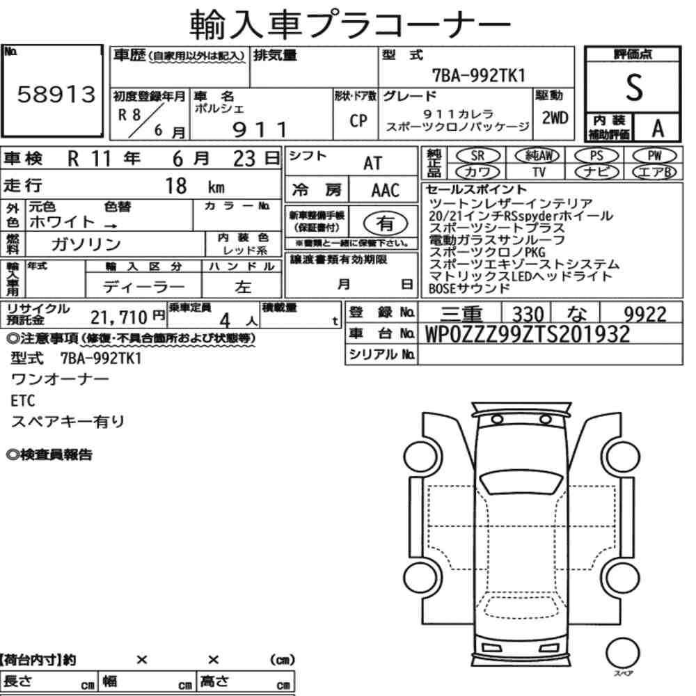 Arkusz aukcyjny — 2026 Porsche 911 CP