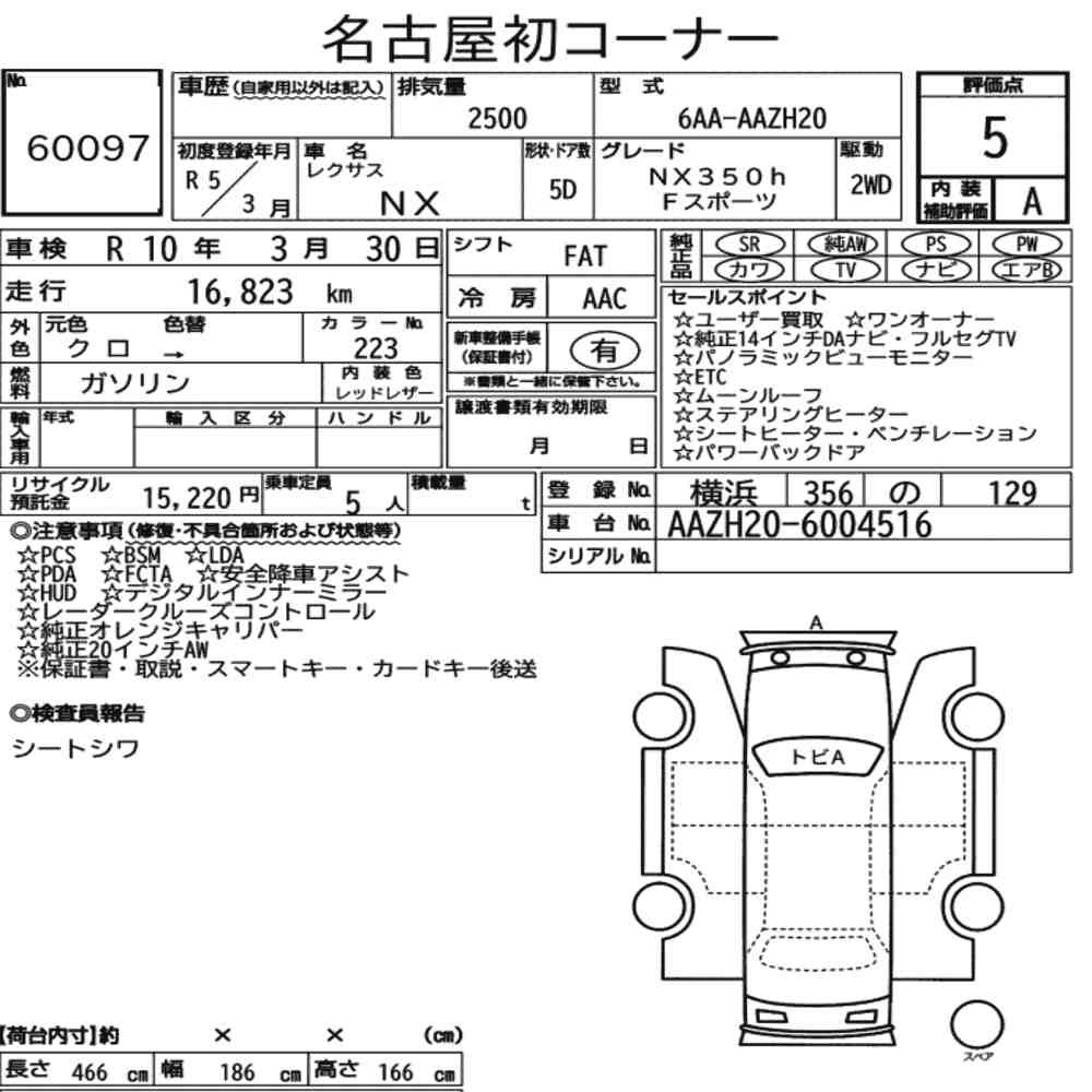 Arkusz aukcyjny — 2023 Lexus NX NX350H F Sport