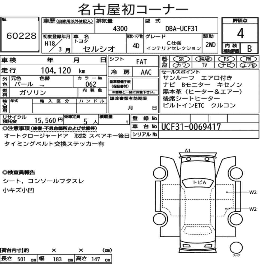 Arkusz aukcyjny — 2006 Toyota Celsior C Version Interior Selection