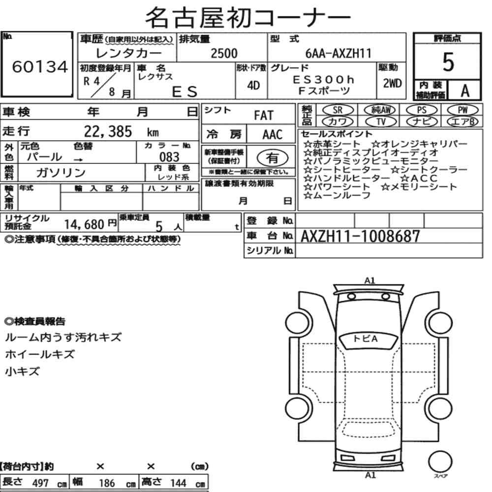 Arkusz aukcyjny — 2022 Lexus Es ES300H F Sport