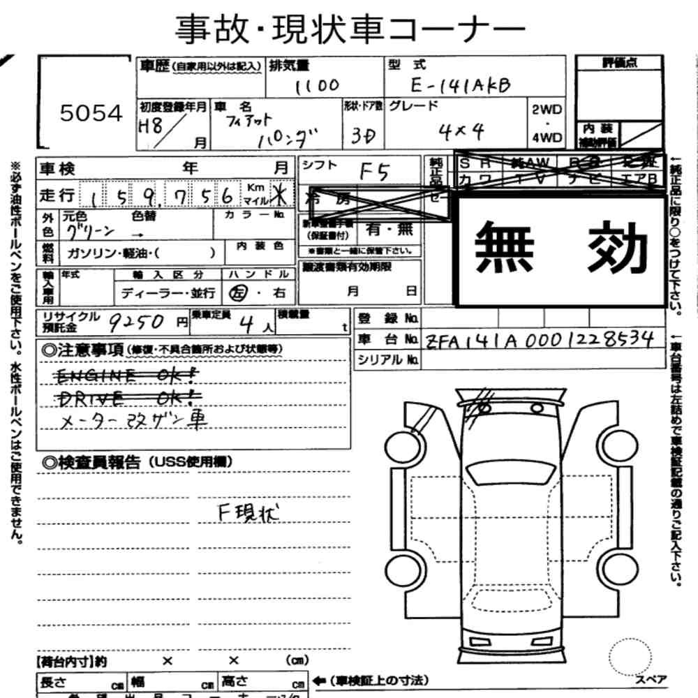 Arkusz aukcyjny — 1996 Fiat Panda 3D 4WD 4×4