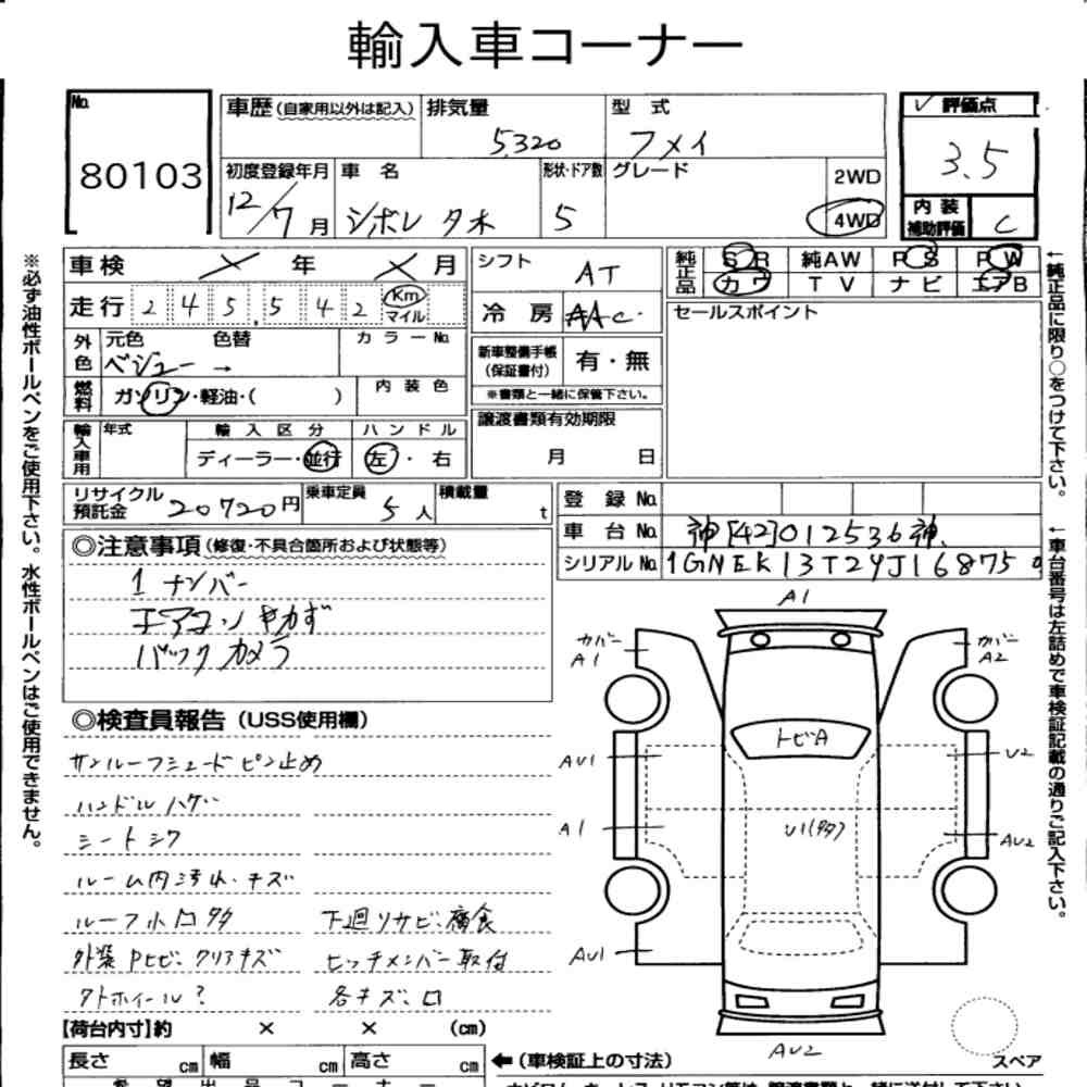 Arkusz aukcyjny — 2000 Chevrolet Tahoe 5D 4WD