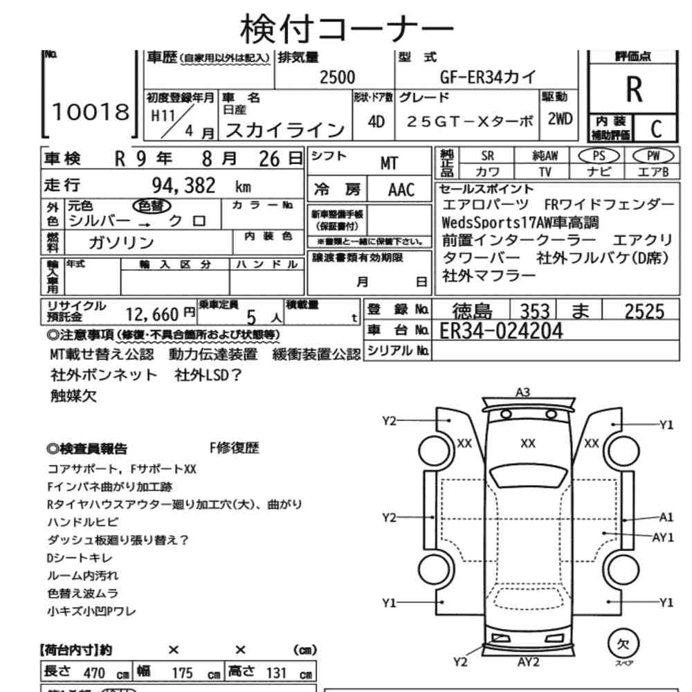 Arkusz aukcyjny — 1999 Nissan Skyline 4D 25GT-X Turbo