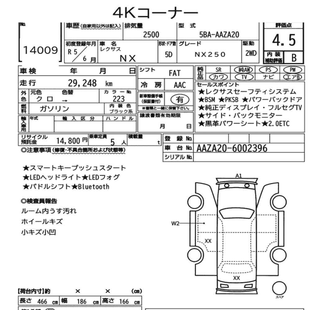 Arkusz aukcyjny — 2023 Lexus NX NX250