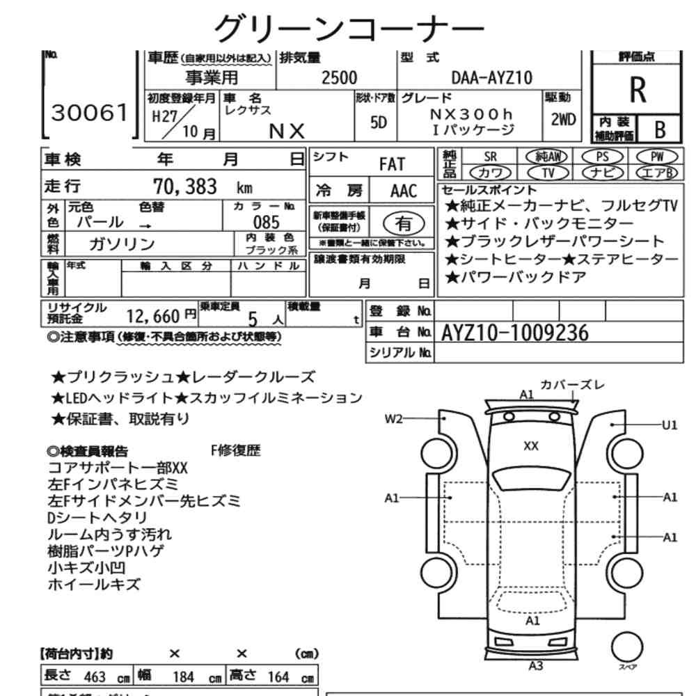 Arkusz aukcyjny — 2015 Lexus NX NX300H I Package