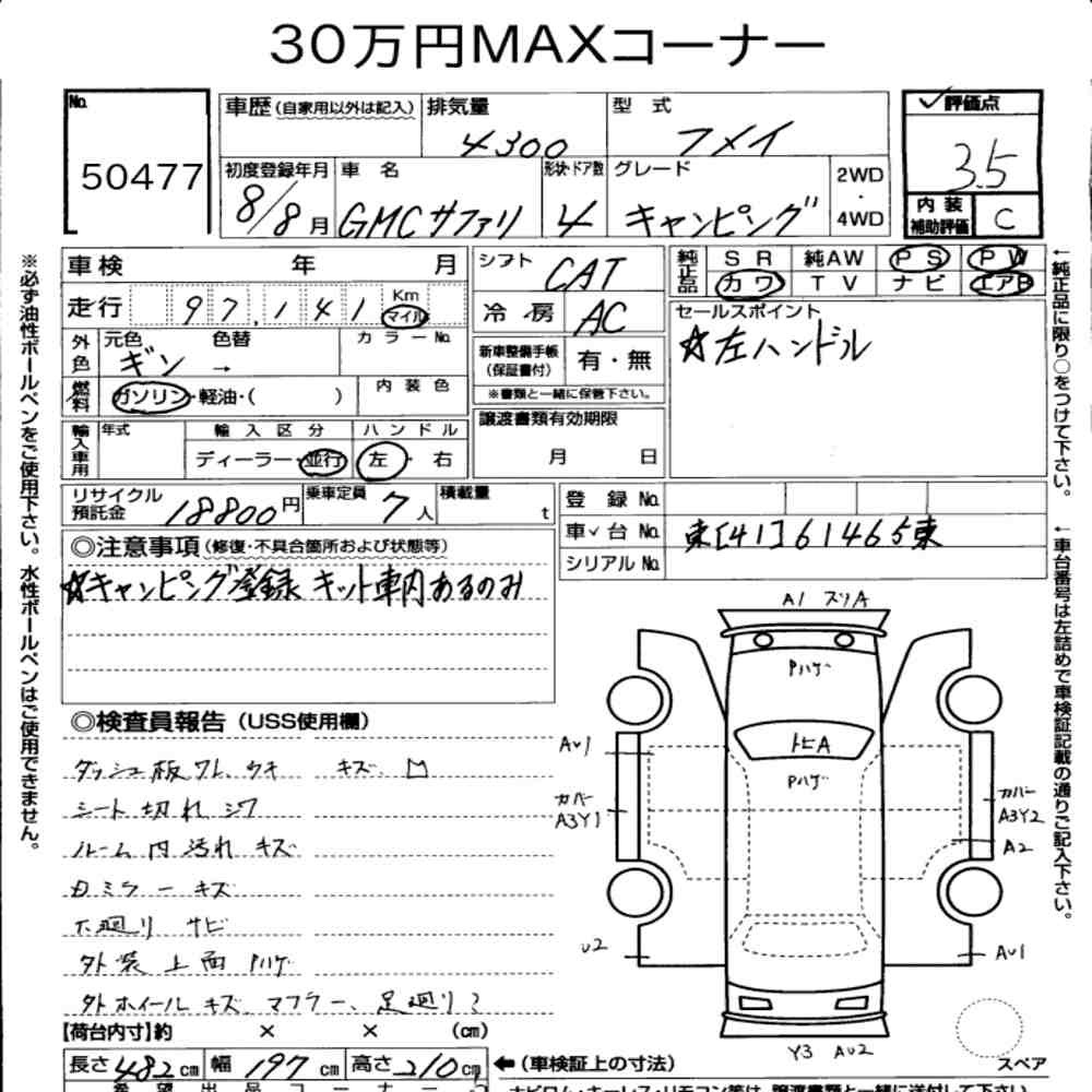 Arkusz aukcyjny — 1996 GMC Safari