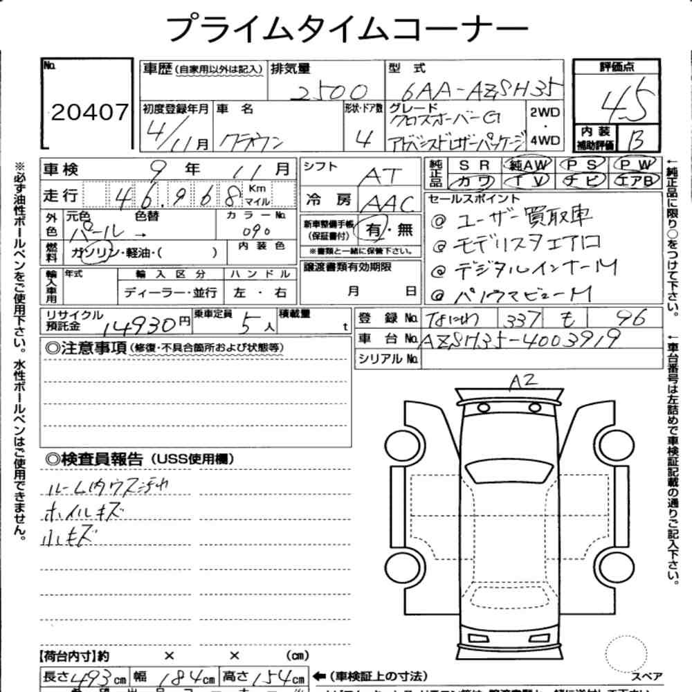 Arkusz aukcyjny — 2022 Toyota Crown Crossover 4WD G Advanced･leather Package