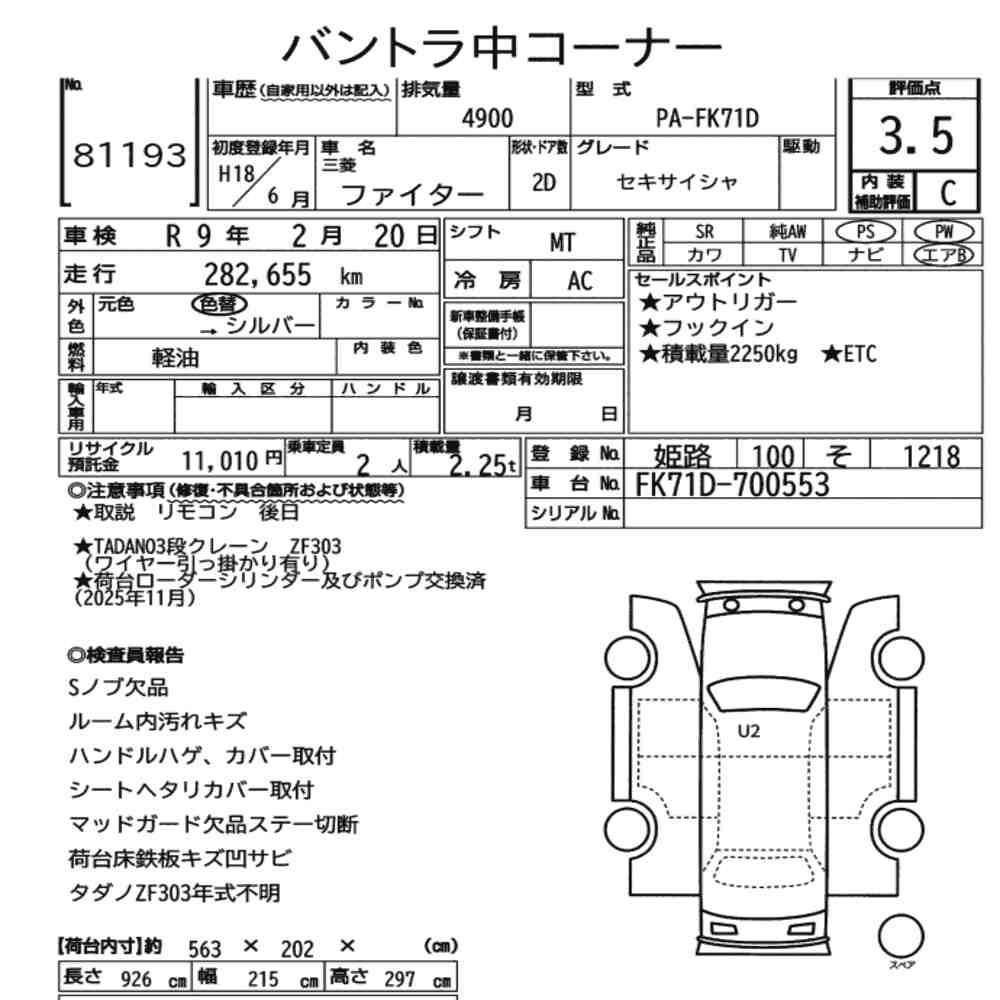 Arkusz aukcyjny — 2006 Mitsubishi FK71D