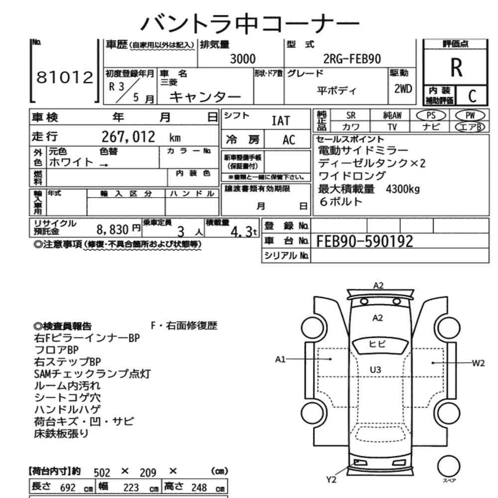 Arkusz aukcyjny — 2021 Mitsubishi FEB90