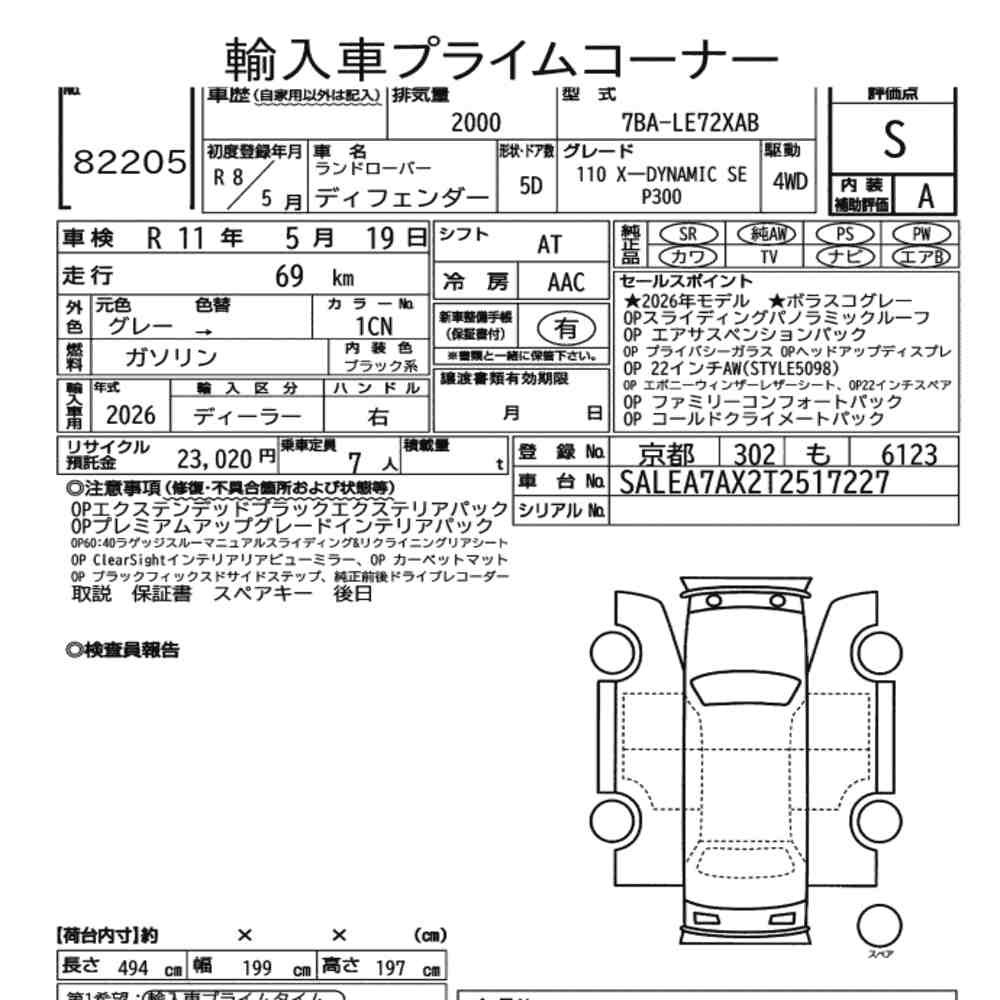 Arkusz aukcyjny — 2026 Land Rover Defender 5D 4WD