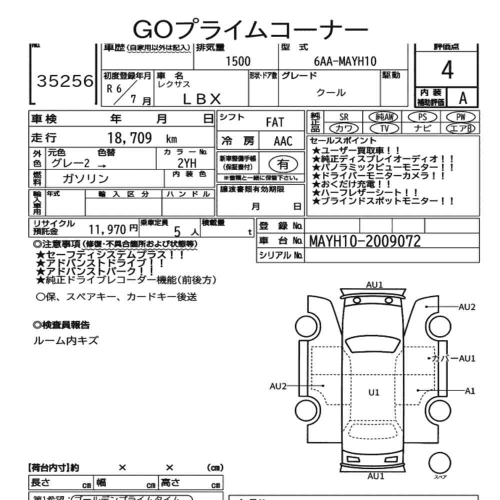 Arkusz aukcyjny — 2024 Lexus LBX Cool