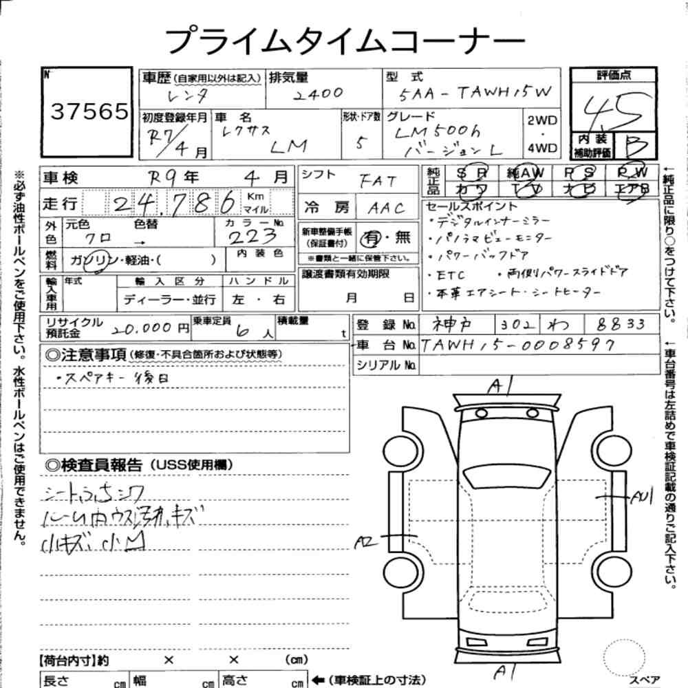 Arkusz aukcyjny — 2025 Lexus LM 4WD LM500H Version L