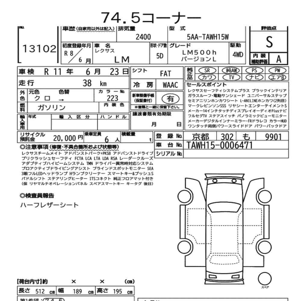 Arkusz aukcyjny — 2026 Lexus LM 4WD LM500H Version L