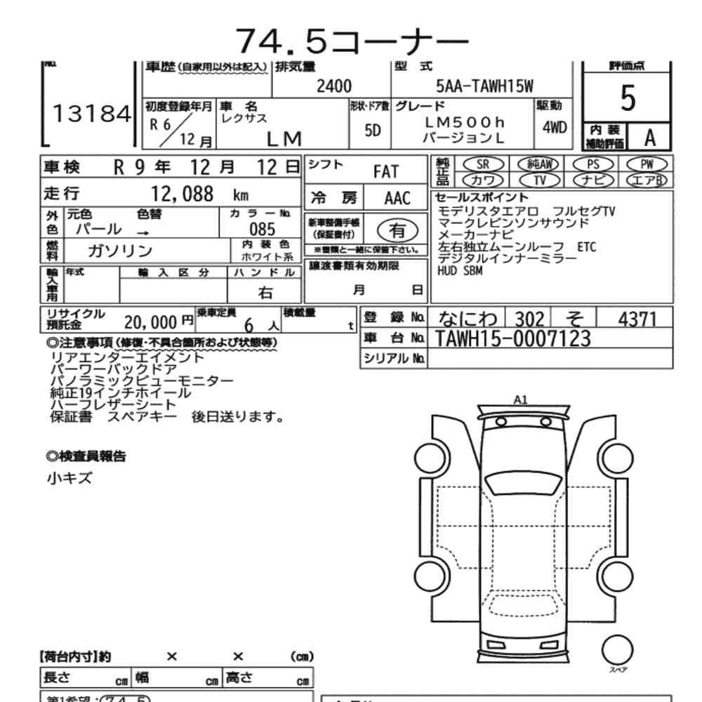Arkusz aukcyjny — 2024 Lexus LM 4WD LM500H Version L