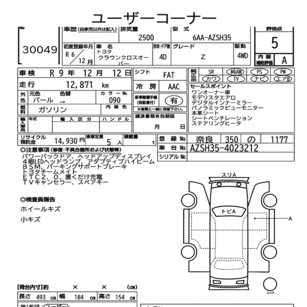 Arkusz aukcyjny — 2024 Toyota Crown Crossover 4WD Z