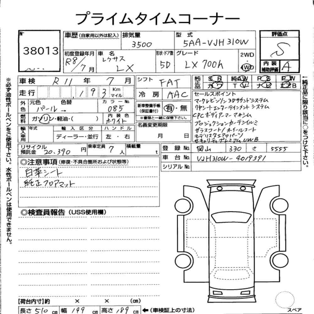 Arkusz aukcyjny — 2026 Lexus LX 4WD LX700H