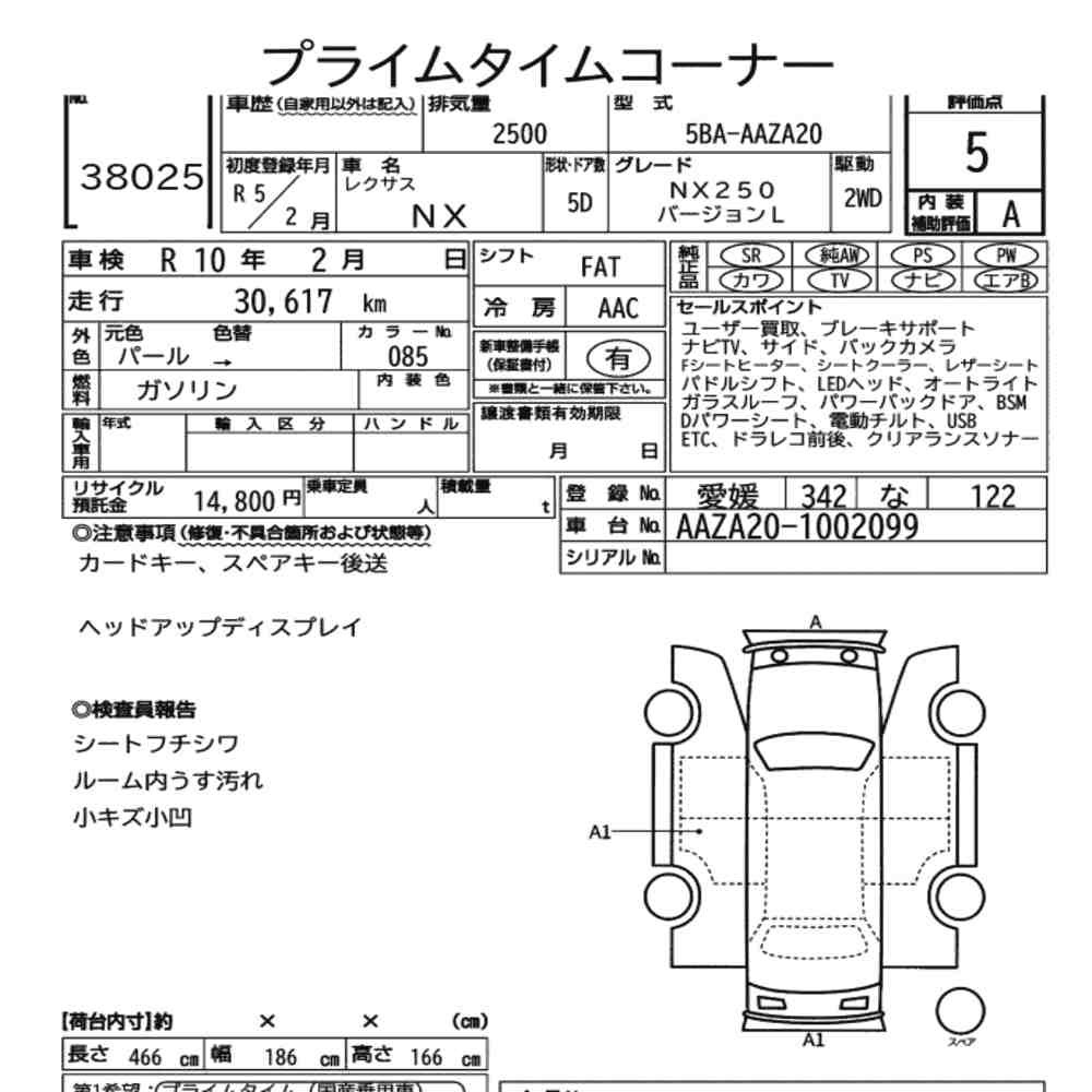 Arkusz aukcyjny — 2023 Lexus NX NX250 Version L