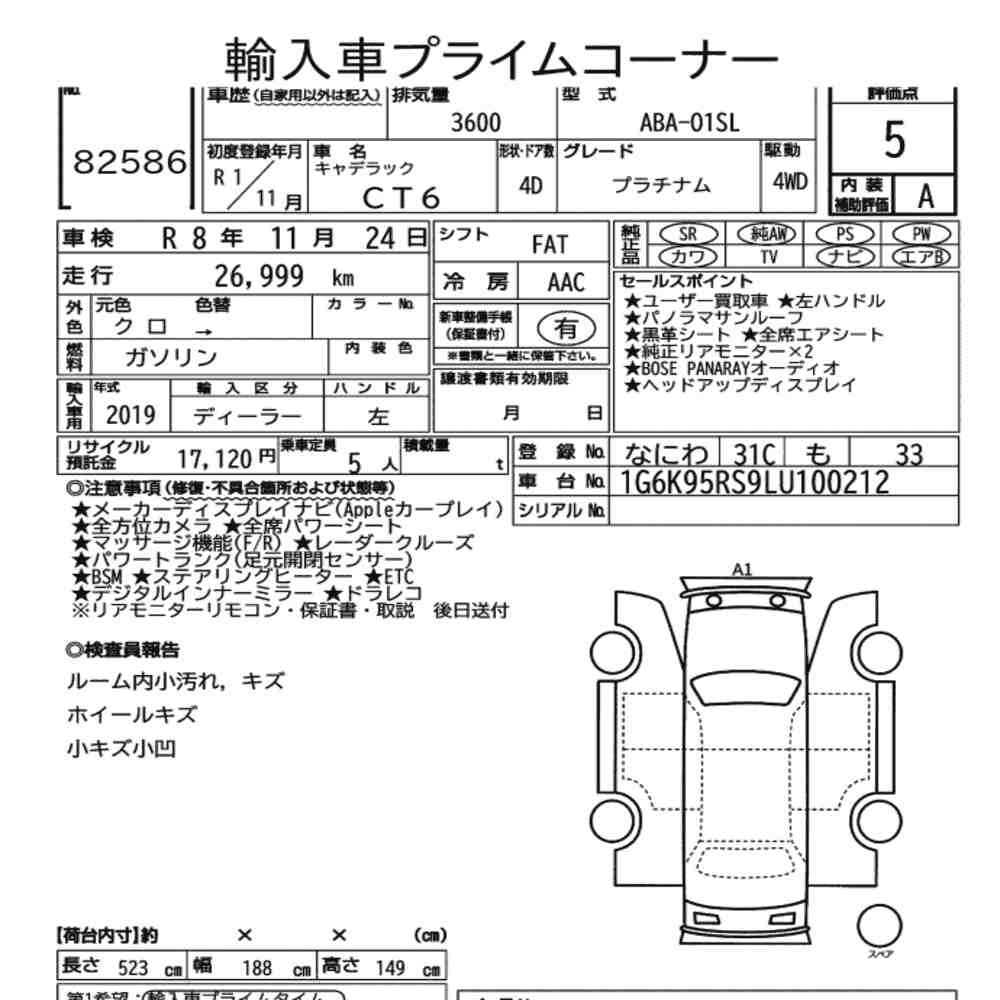 Arkusz aukcyjny — 2019 Cadillac CT6 4WD Platinum