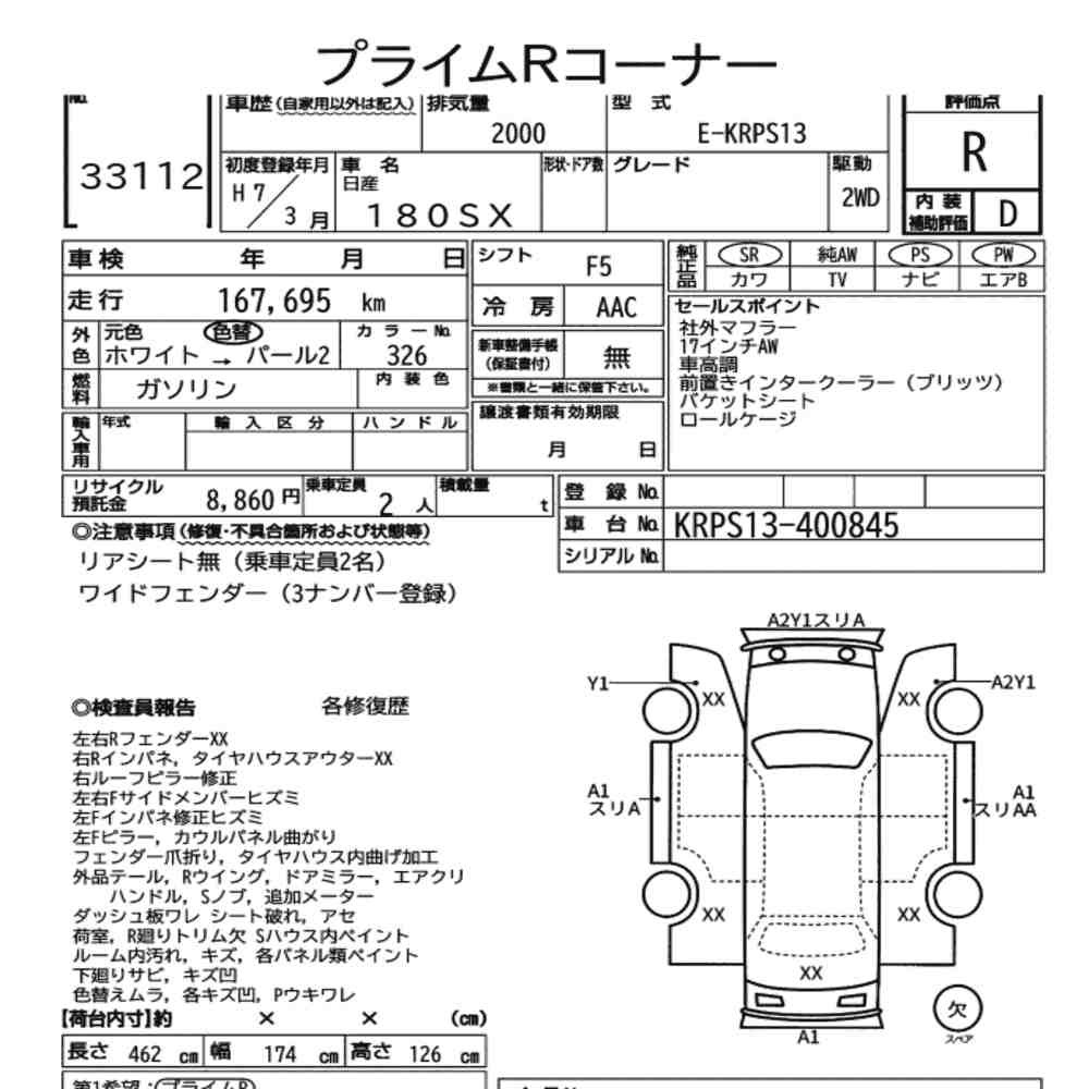 Arkusz aukcyjny — 1995 Nissan 180SX