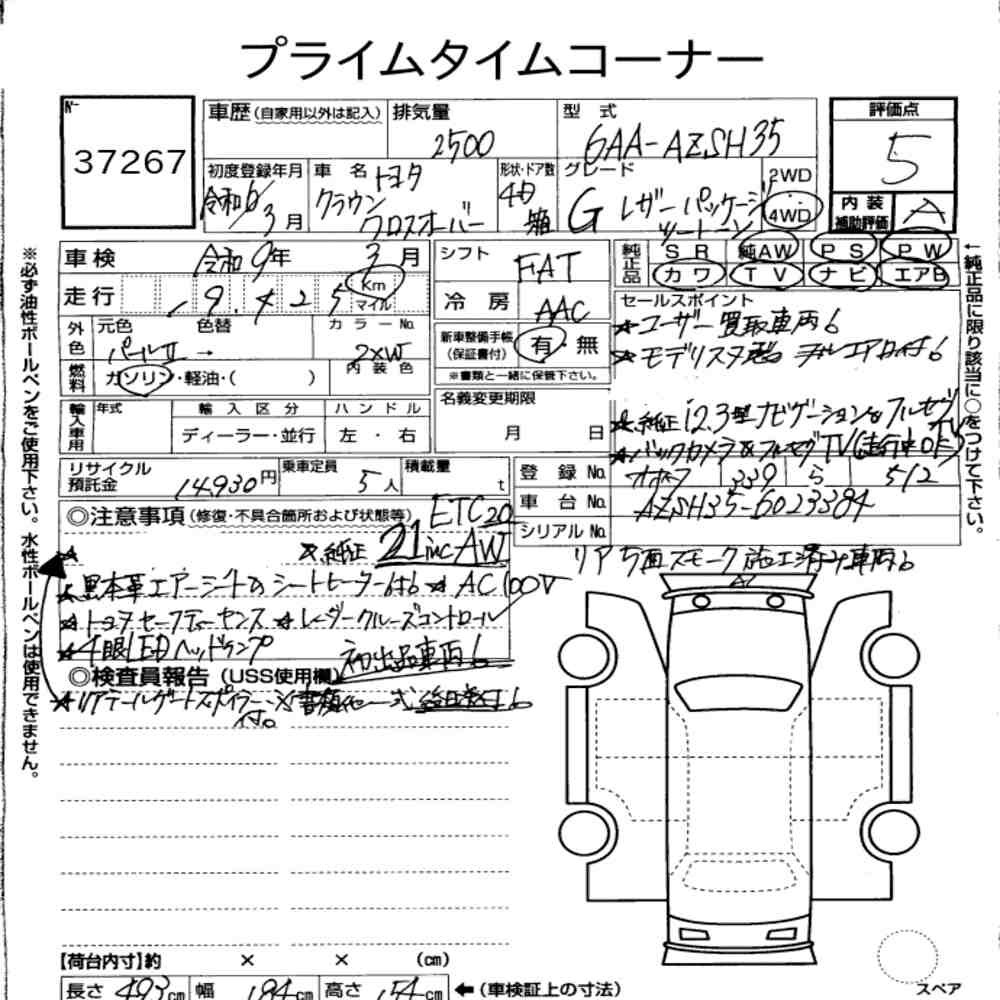 Arkusz aukcyjny — 2024 Toyota Crown Crossover 4WD G Leather Package