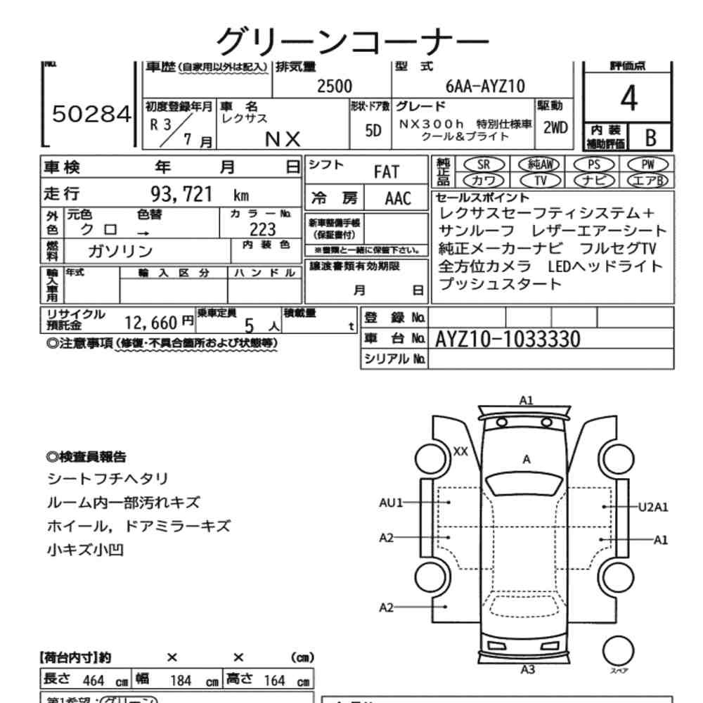Arkusz aukcyjny — 2021 Lexus NX NX300H Special Edition Cool And Bright