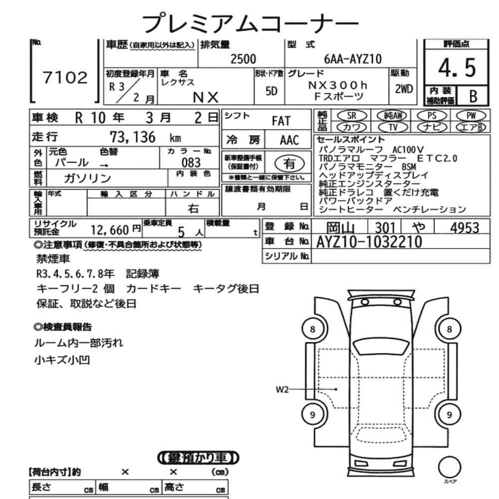 Arkusz aukcyjny — 2021 Lexus NX NX300H F Sport