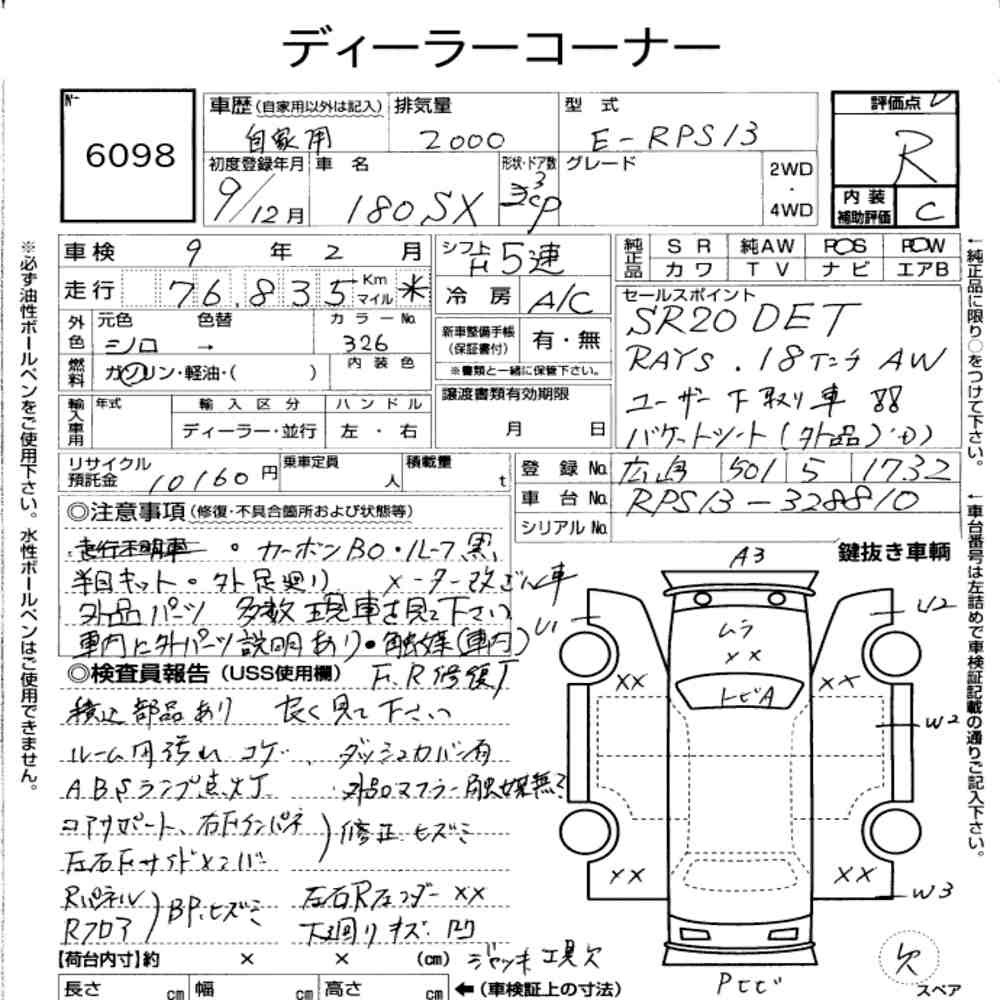 Arkusz aukcyjny — 1997 Nissan 180SX