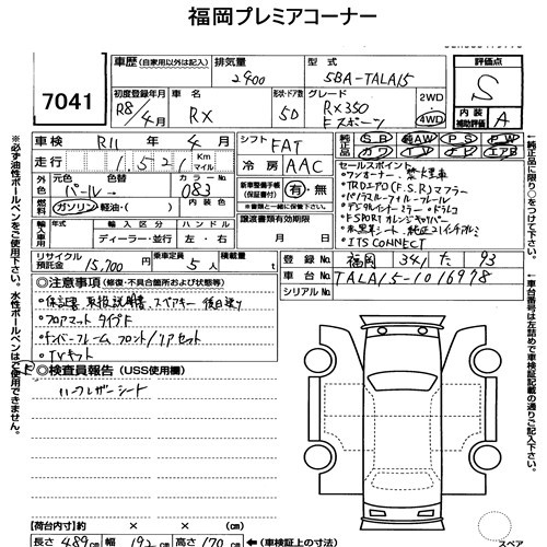 Arkusz aukcyjny — 2026 Lexus RX 4WD F Sport