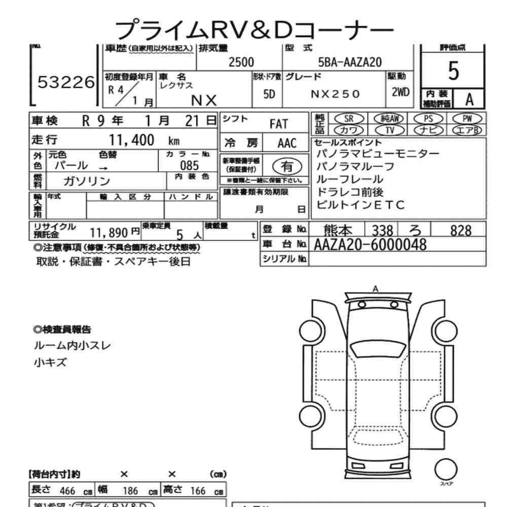 Arkusz aukcyjny — 2022 Lexus NX NX250